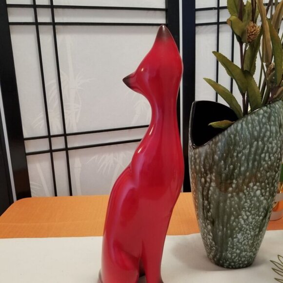 MCM Ceramic Red Siamese Cat Long Neck Kitty Figurine - Approx 13" tall - Picture 5 of 9